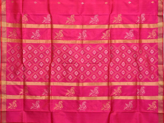 Pink Uppada Silk Handloom Saree with Birds and Jamdani Pallu Design - Global Threads | Swadesiicart