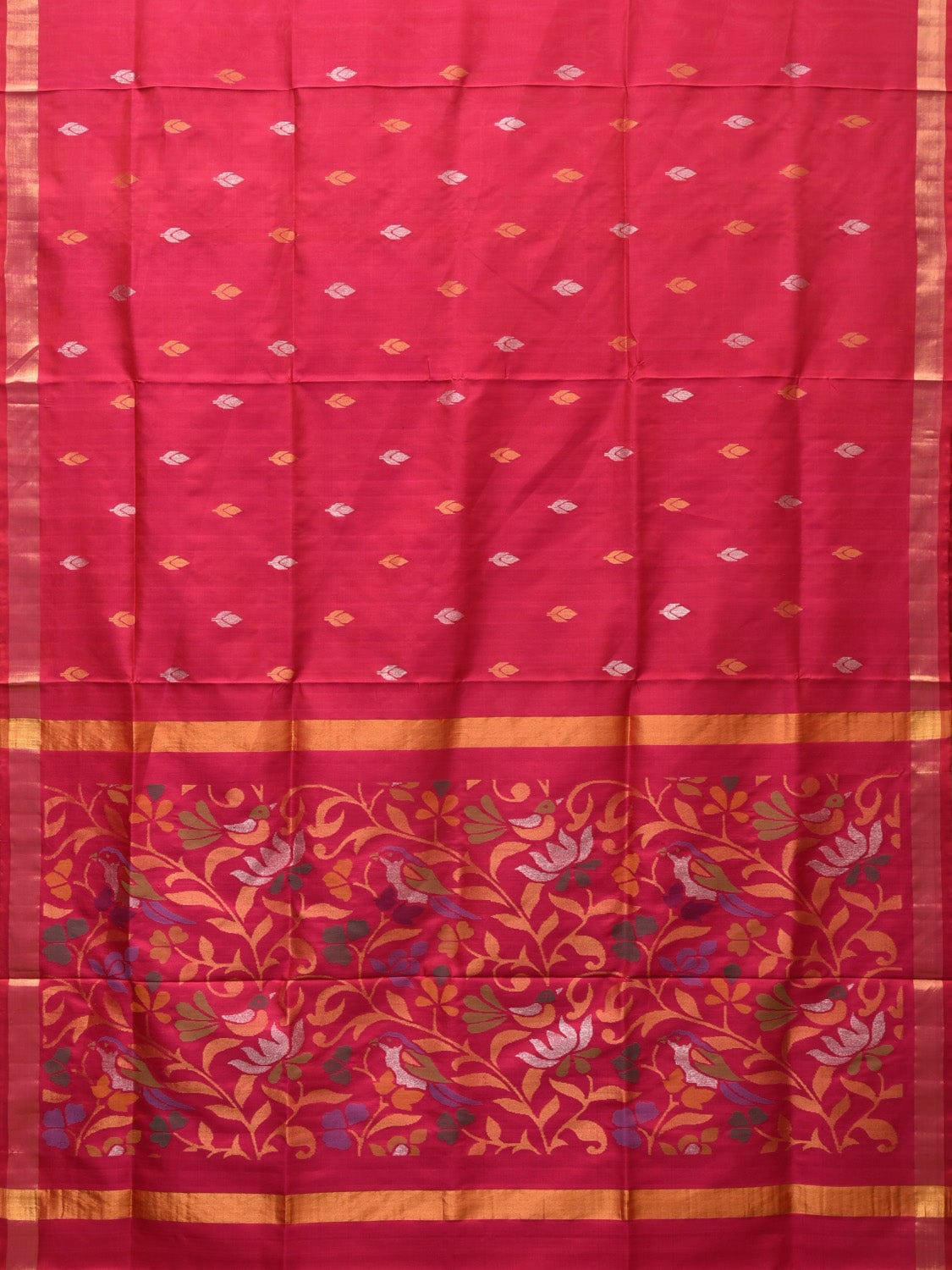 Pink Uppada Silk Handloom Saree with Floral and Birds Design - Global Threads | Swadesiicart