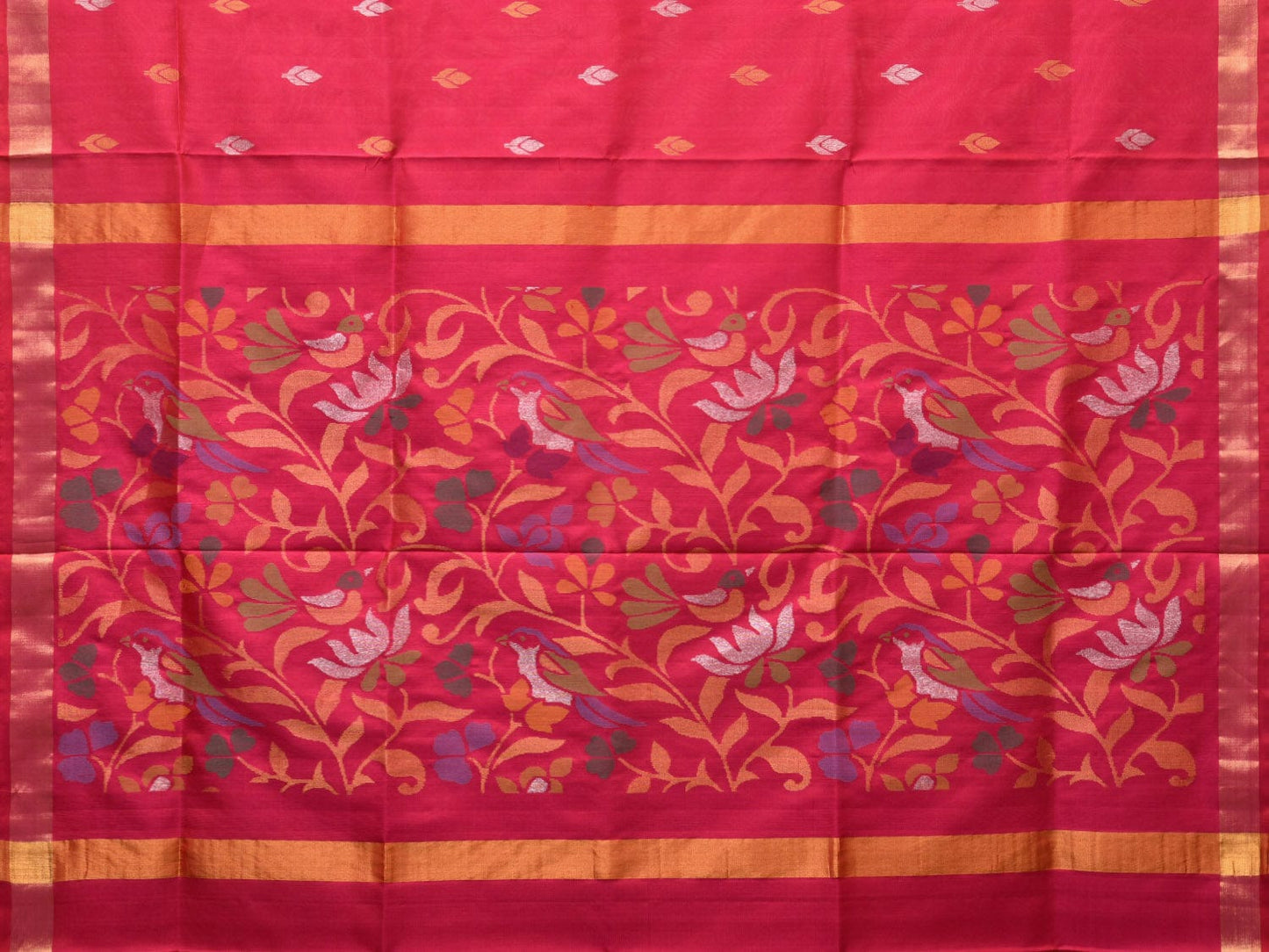 Pink Uppada Silk Handloom Saree with Floral and Birds Design - Global Threads | Swadesiicart