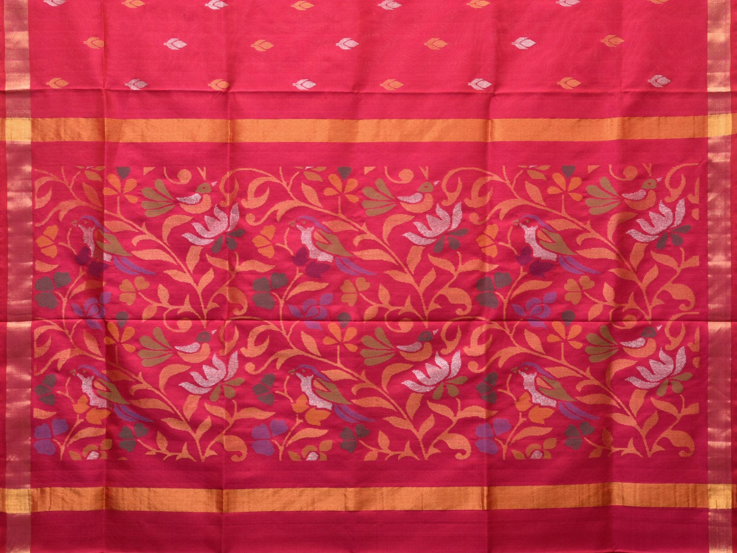 Pink Uppada Silk Handloom Saree with Floral and Birds Design - Global Threads | Swadesiicart