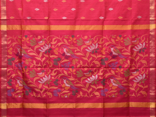Pink Uppada Silk Handloom Saree with Floral and Birds Design - Global Threads | Swadesiicart