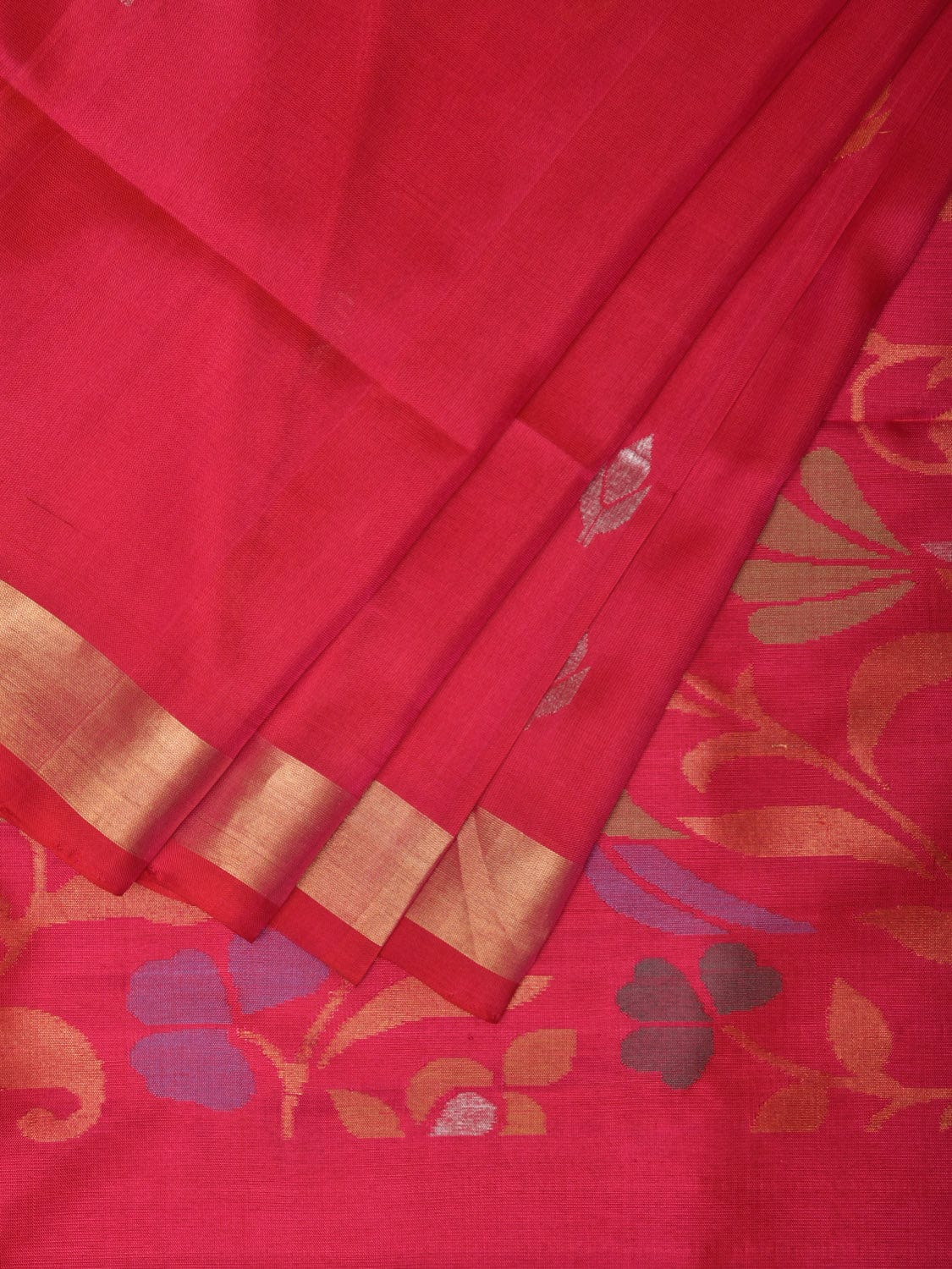 Pink Uppada Silk Handloom Saree with Floral and Birds Design - Global Threads | Swadesiicart