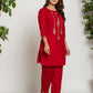 Yufta Pink Velvet Embroidered Co-Ord Set With Cotton Lining - Swadesiicart