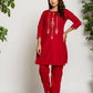 Yufta Pink Velvet Embroidered Co-Ord Set With Cotton Lining - Swadesiicart