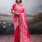 Anaita Pink Silk Blend Woven Saree With Blouse