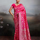 Anaita Pink Silk Blend Woven Saree With Blouse