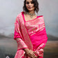 Anaita Pink Silk Blend Woven Saree With Blouse