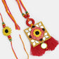 NVR Women & Men Set of 2 Red & Yellow Mirror Work Handcrafted Bhaiya Bhabi Rakhi With Roli Chawal & Chocolate | Swadesiicart