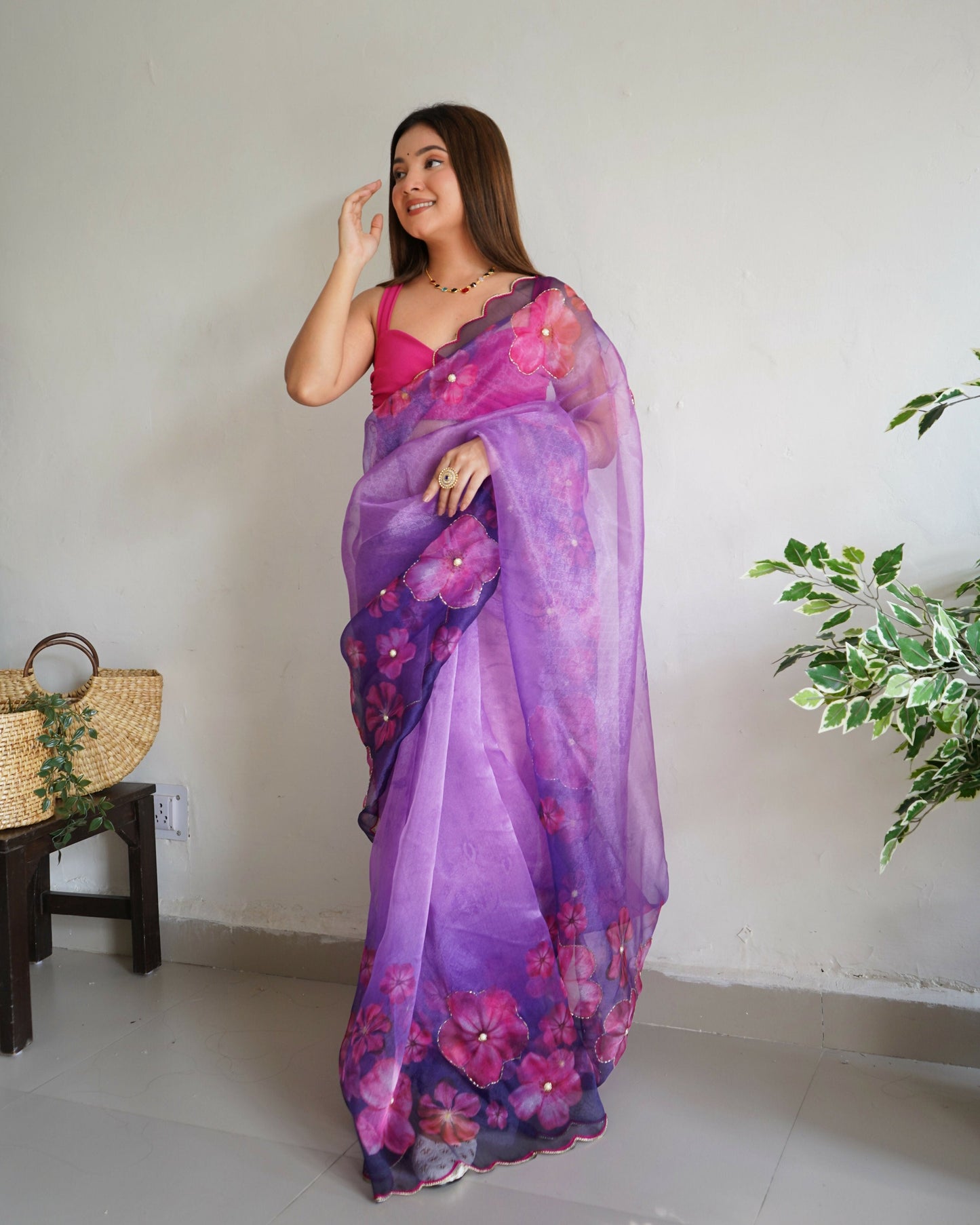 Vamsee Ramya Purple Organza Saree - Swadesiicart