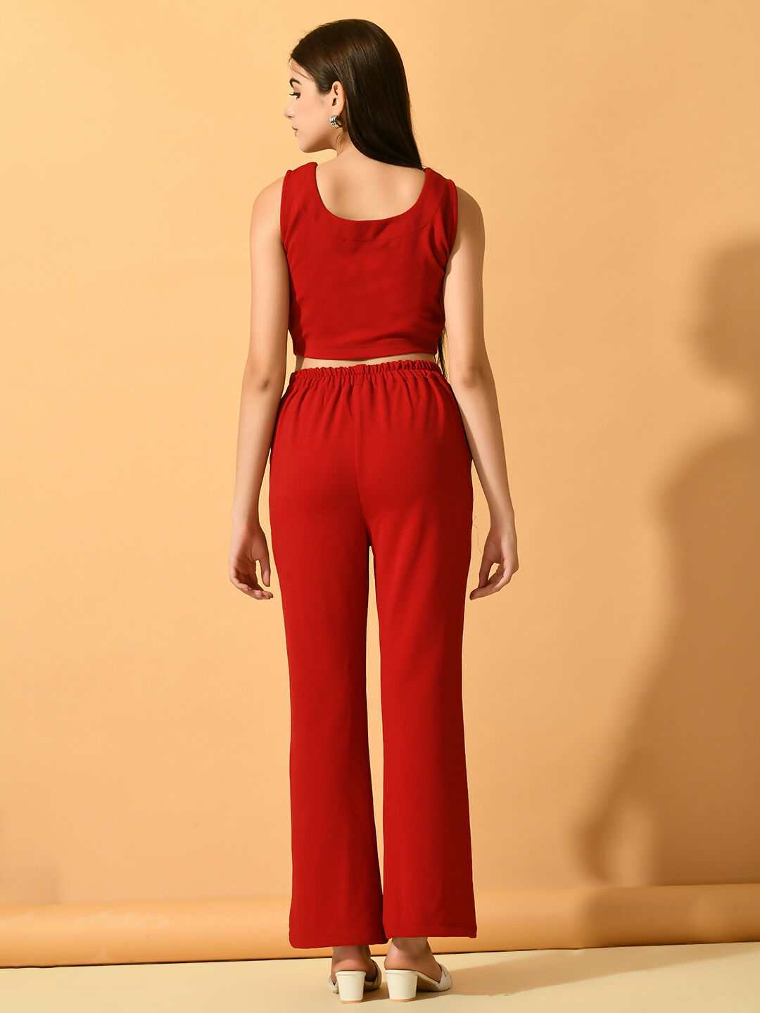 Myshka Women's Red Solid Top With Trousers - Swadesiicart