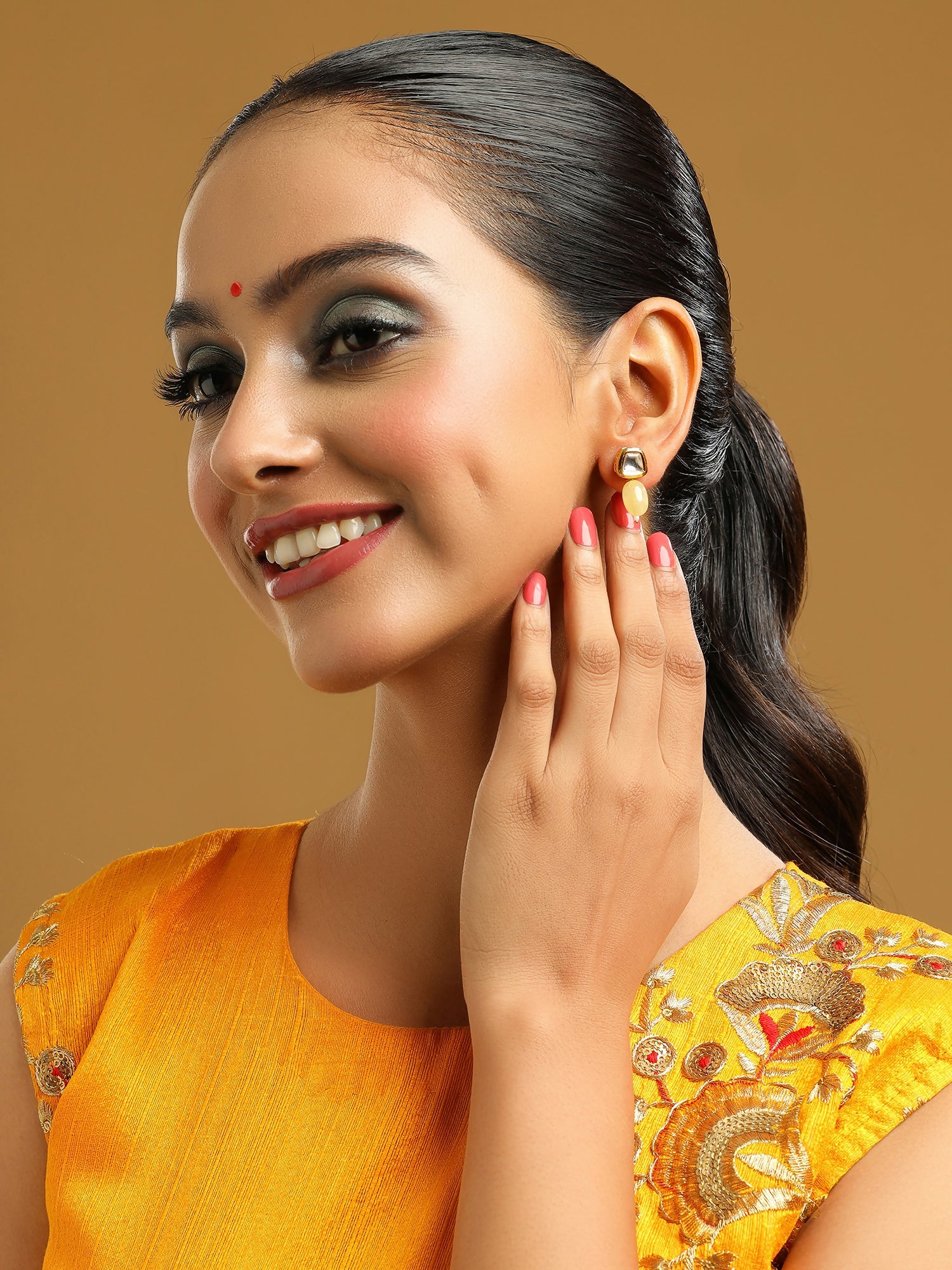 Ruby Raang Yellow Kundan Studs | Swadesiicart
