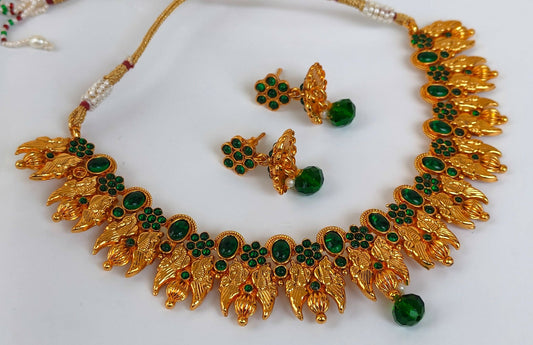 Kemp Peacock Green Necklace Set - Mokshi Collections