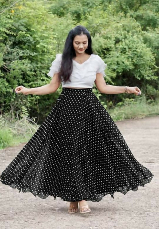 Dishitha Creation Printed Stitched Lehenga & Crop Top - White & Black | Swadesiicart