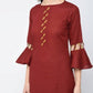 Aniyah Cotton Criss Cross Bell Sleeves Straight Kurta In Maroon (AN-101B) - Swadesiicart