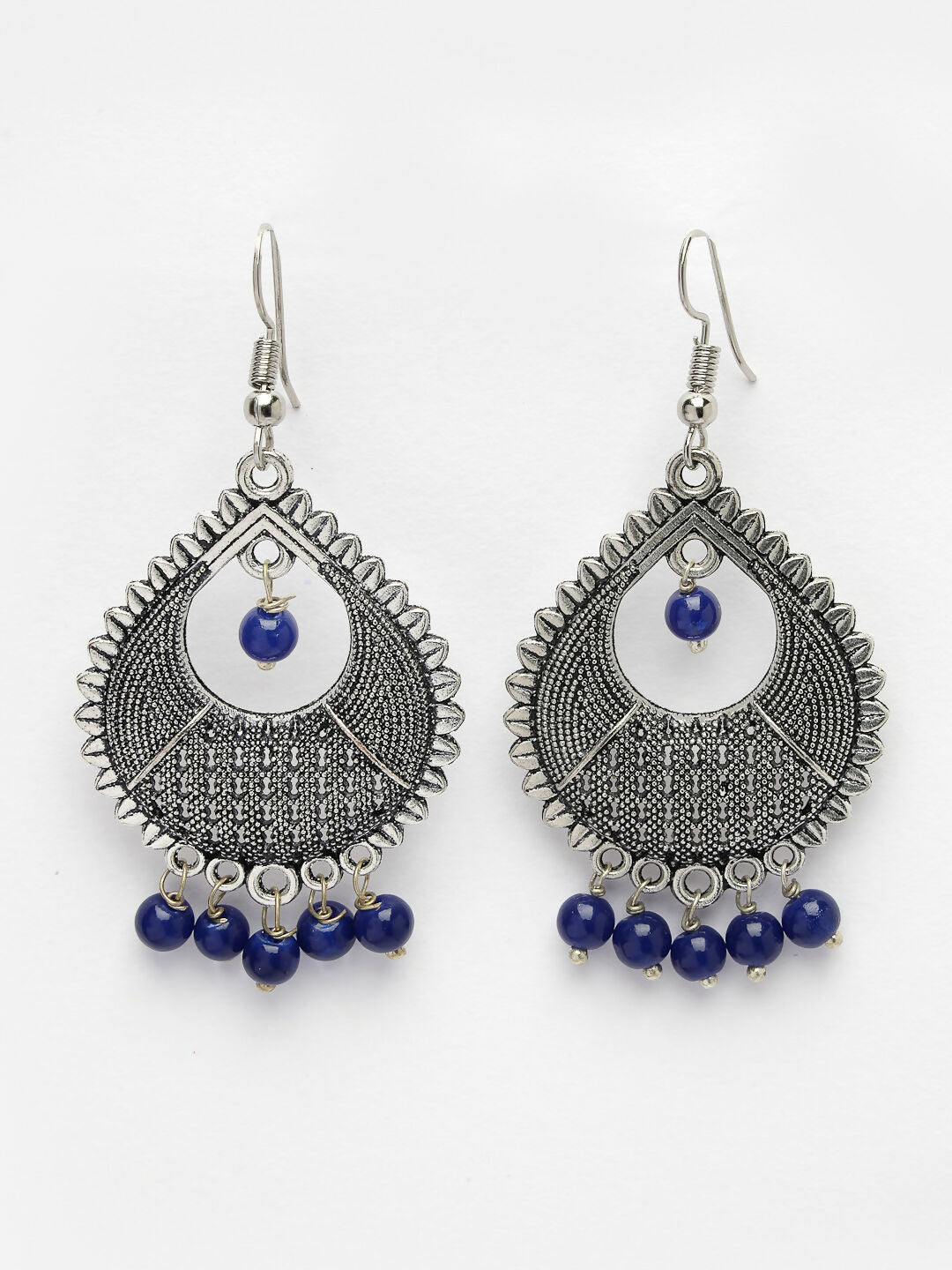 NVR Women's Silver-Plated Artificial Beads German Silver Oxidised Chandbali Earrings - Swadesiicart