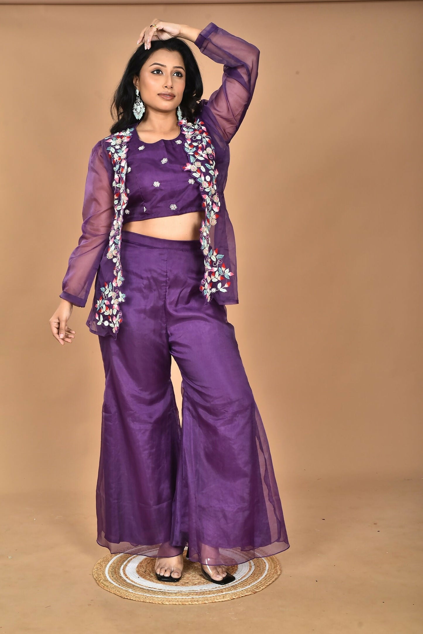 Morchari Women Hand Embroidery Crop Top-Purple - Swadesiicart