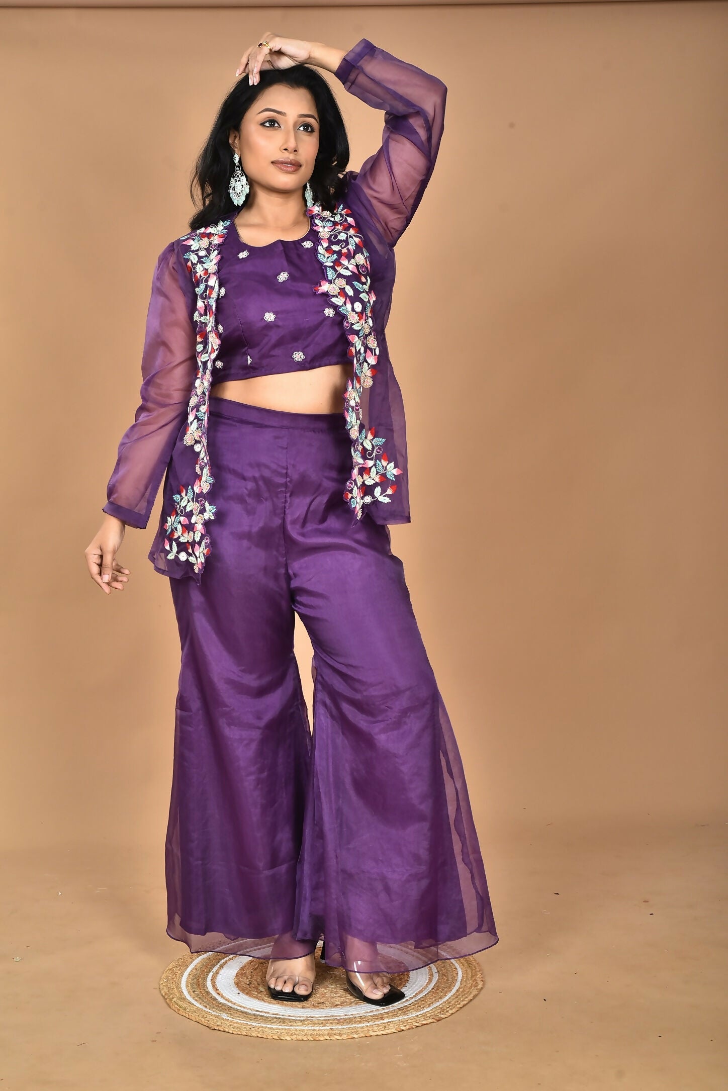 Morchari Women Hand Embroidery Crop Top-Purple - Swadesiicart