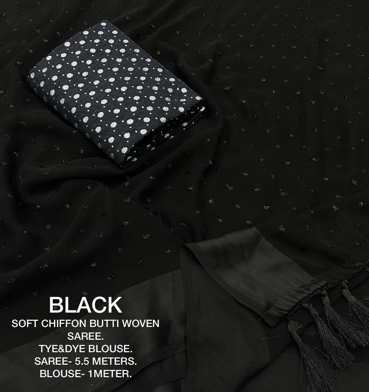 Black Poly Chiffon Woven Design Saree with Unstitched Blouse - Hiral Fashion | Swadesiicart