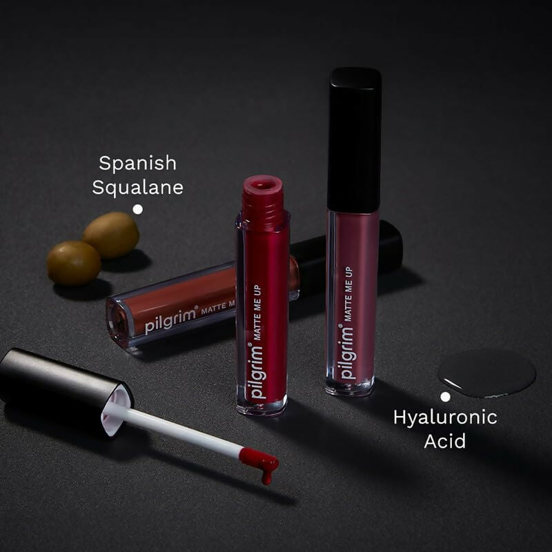 Pilgrim Liquid Matte Lipstick with Hyaluronic Acid - Wine Spill - Swadesiicart