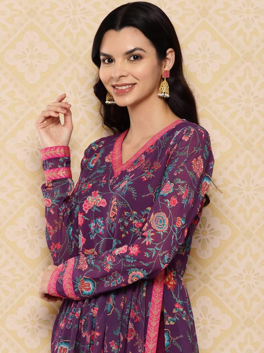 Ahalyaa Women's Traditional wear Kurta Set - Purple | Swadesiicart