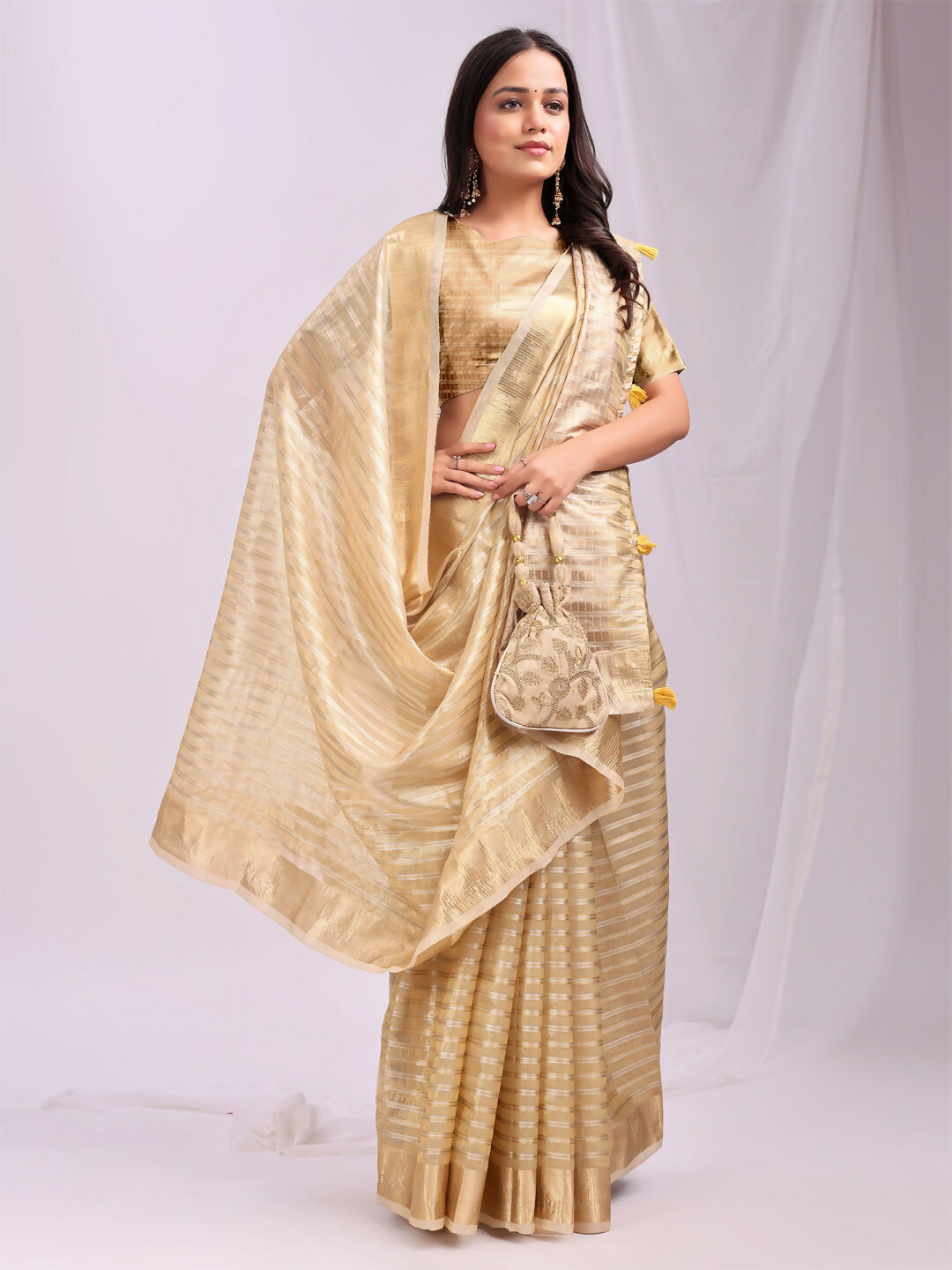 Shree Shyam Fashion Organza Gold Saree