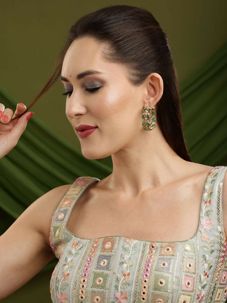 Women's Natural Green Stone with Moissanite Diamond earrings - Ruby Raang | Swadesiicart