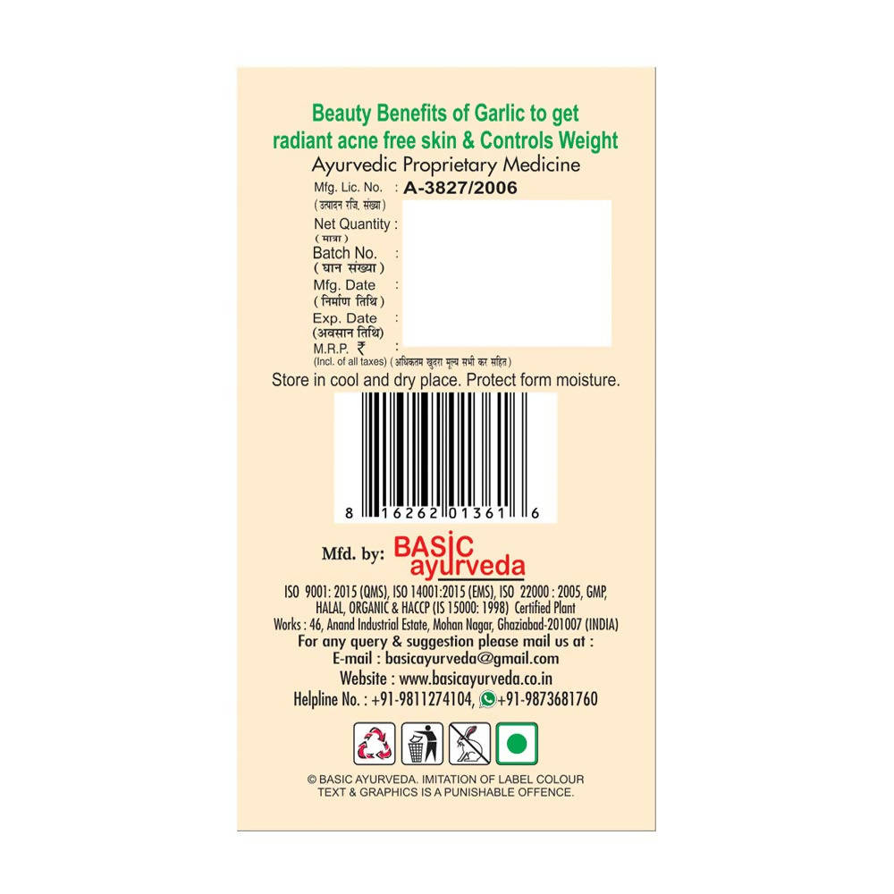 Basic Ayurveda Lahsun Garlic Tablet Usages