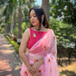 Vamsee Red-Garden Pink Organza Saree - Swadesiicart