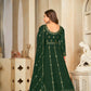 Jyoti Fashion Women's Bottle Green Georgette Embroidered Anarkali Kurta Pant Set With Dupatta | Swadesiicart