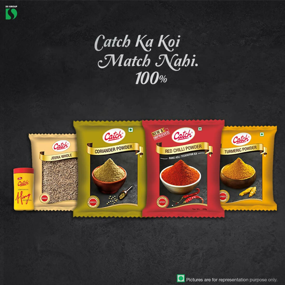 Catch Masala & Spices Combo Five Pack - Coriander Powder 200 gms + Turmeric Powder 200 gms + Red Chilli Powder 200 gms + Cumin Whole 200 gms + Hing 50 gms | Swadesiicart