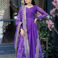 Jyoti Fashion Women's Purple Tabby Silk Designer Kurta with Trouser & Dupatta | Swadesiicart