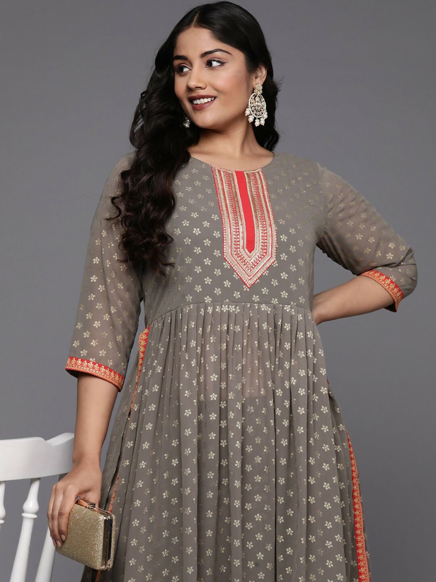 Ahalyaa Women's Traditional wear Kurta Set - Grey | Swadesiicart