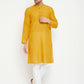 Even Apparels Yellow Pure Cotton Long Men's Kurta With Band Collar | Swadesiicart
