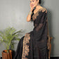 Vastranavya Black Rangoli Silk Zari work with DMC Swarovski work Ready to Wear Saree | Swadesiicart