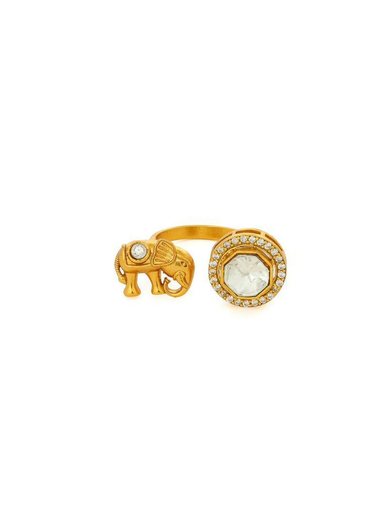 Kundan Gold plated Elephant and Round Ring - Ruby Raang | Swadesiicart