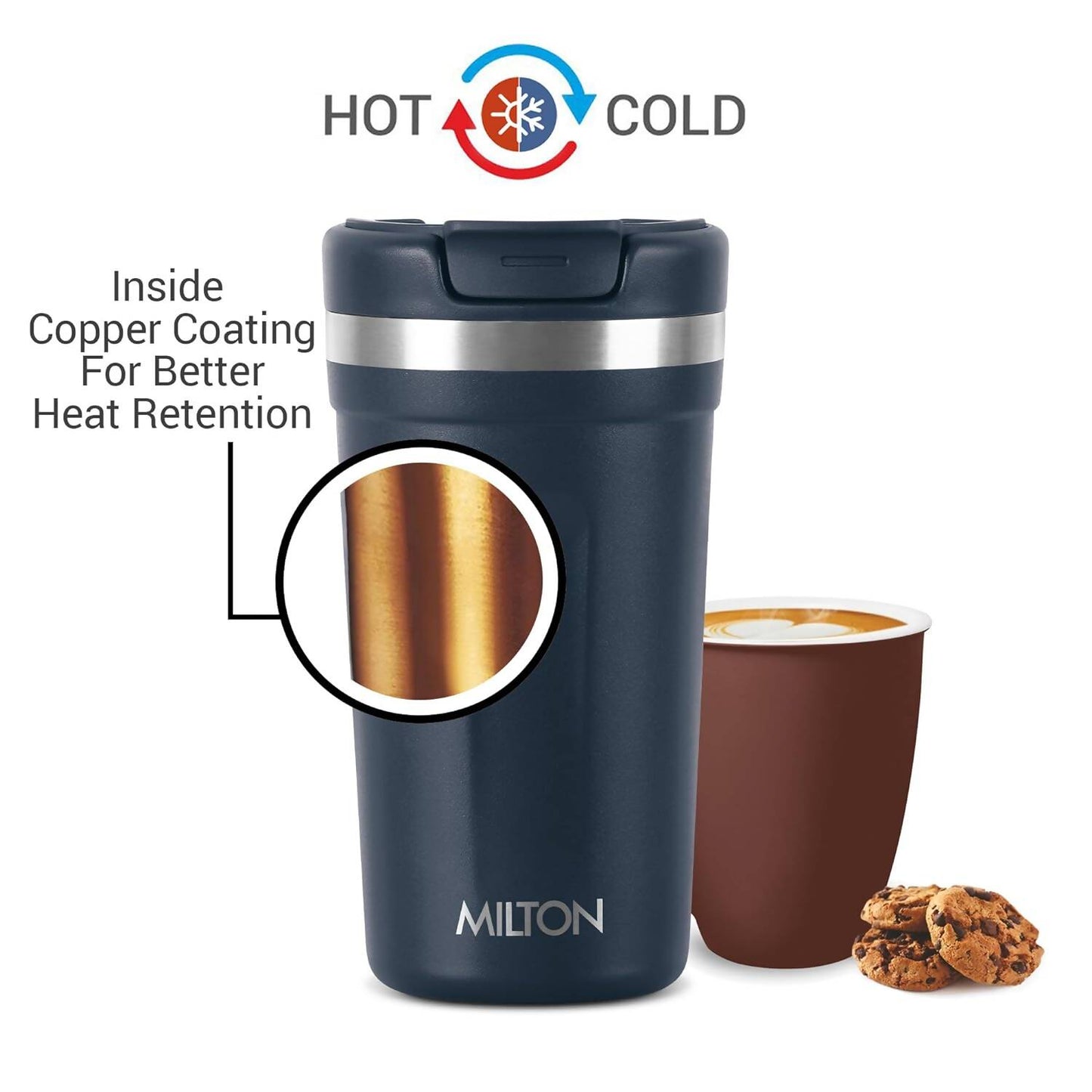 Milton Corral Thermosteel Insulated Coffee Mug Tumbler - 400ml (Navy Blue) - Swadesiicart