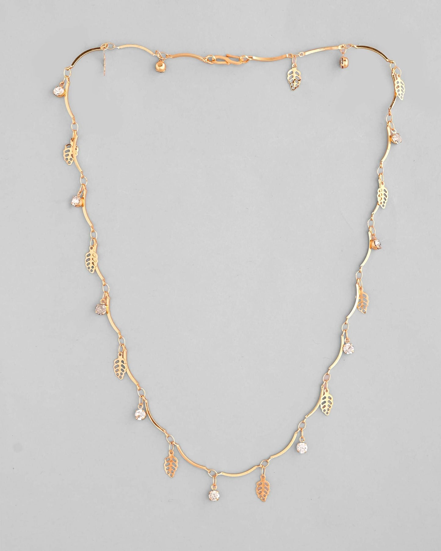 VOJ Gold-Polished Designer Chain For Women With AD Stone And Leaf | Swadesiicart