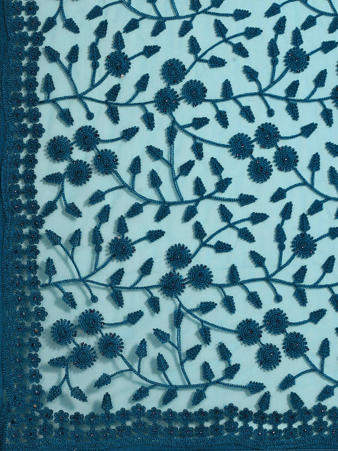 Blue Woven Design Net Saree with Blouse Piece - Kalamkari