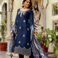 The52 Navy Blue Women's Beautiful Viscose Chanderi Fabric Thread Work Straight Kurta Pant and Dupatta Set - Swadesiicart