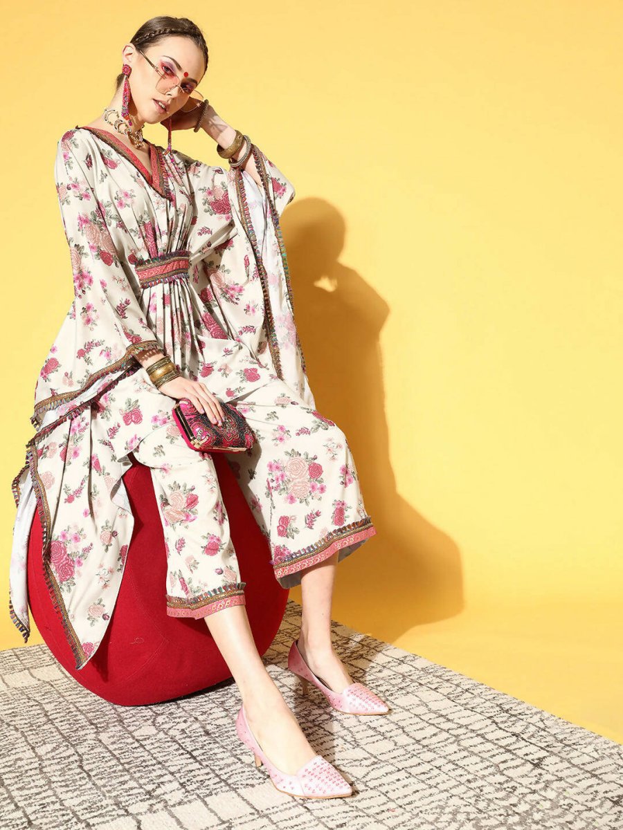 Ahalyaa Women Beige Colour Crepe Digital Printed Kurta Palazzo Set | Swadesiicart