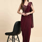 Maroon Polyester Solid Ready to Wear Saree with stitched Blouse - Nita | Swadesiicart