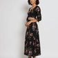 Black Crepe Floral Printed Top with Matching Skirt - Shivani