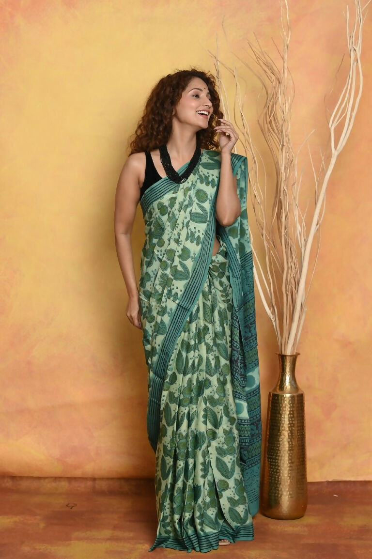 Very Much Indian Designer Modal Silk Saree With With Beautiful Floral Print - Sea Green | Swadesiicart