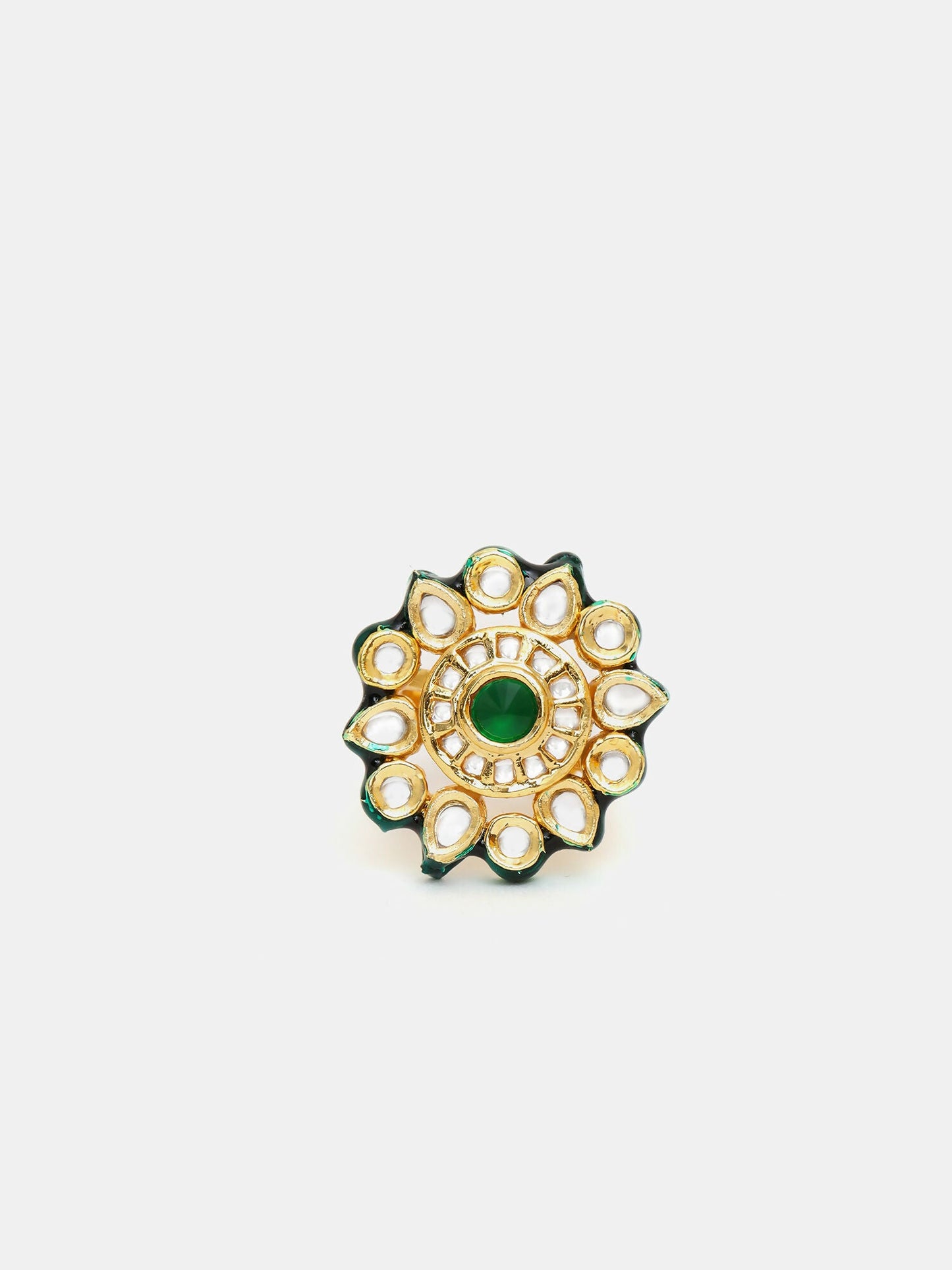 Ruby Raang Gold Polished Green Kundan Ring | Swadesiicart