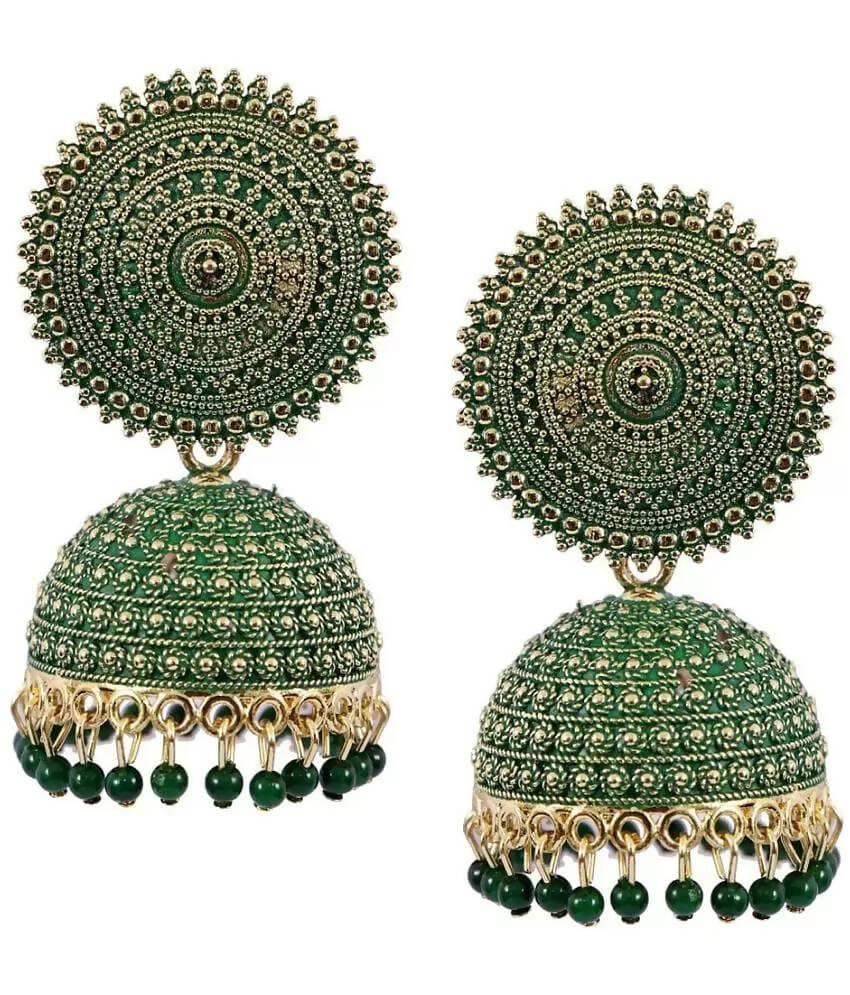 Mominos Fashion Joharkamal Gold-Polished Meenakari Jhumkas For Women & Girls (Green) - Swadesiicart