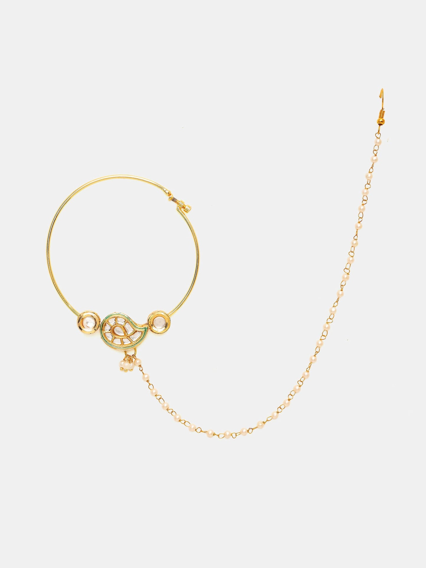 Ruby Raang 22k Gold Polished Kundan Maharani Nose Ring (Clip On) | Swadesiicart