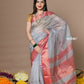 Very Much Indian Rajsi - Handloom Ari Checks Cotton Silk Saree With Golden Border - Grey | Swadesiicart