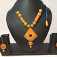 Terracotta Diamond Pendant Mini Necklace Set With Hangings