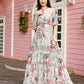 Grey Crepe Foil Printed Long Dress - Michan | Swadesiicart