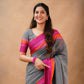 Exclusive Collection Grey Beautiful Khadi Cotton Handloom Saree - Swadesiicart